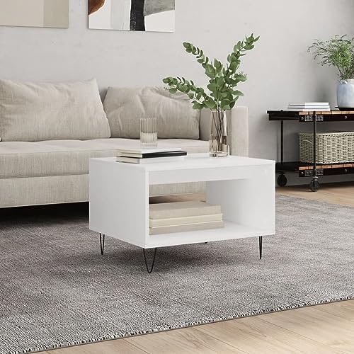 Qnhdfrt Weißer Couchtisch Beistelltisch Holzwerkstoff mit Eisenbeinen und Stauraum 60x50x40 cm für Wohnzimmer und Schlafzimmer von Qnhdfrt