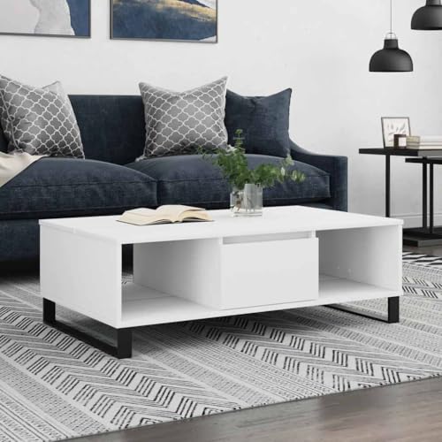 Qnhdfrt Weißer Couchtisch aus Holzwerkstoff mit Eisen-Gestell 104x60x35 cm mit 3 Fächern Robuster Beistelltisch für Wohnzimmer Schlafzimmer oder Flur Modernes Design Qnhdfrt Weißer Couchtisch aus Holzwerkstoff mit Eisen-Gestell 104x60x35 cm mit 3 Fächern Robuster Beistelltisch für Wohnzimmer Schlafzimmer oder Flur Modernes Design von Qnhdfrt