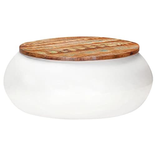 Qnhdfrt Weißer Couchtisch aus Recyceltem Massivholz 68x68x30 cm mit Eisenbasis für Wohnzimmer Schlafzimmer und Flur Einzigartiges Robustes Design Qnhdfrt Weißer Couchtisch aus Recyceltem Massivholz 68x68x30 cm mit Eisenbasis für Wohnzimmer Schlafzimmer und Flur Einzigartiges Robustes Design von Qnhdfrt