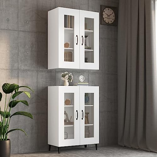 Qnhdfrt Weißer Hängeschrank mit Glas 69,5x34x90 cm für Küche Wohnzimmer Flur Wandmontage oder Sideboard robust leicht zu reinigen von Qnhdfrt
