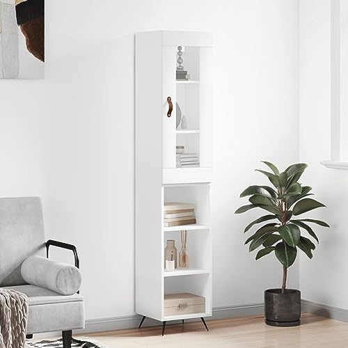 Qnhdfrt Weißer Highboard Schrank 34,5x34x180 cm aus Holzwerkstoff mit Eisenbeinen und Glas - Stilvolle Kommode für Wohnzimmer Flur Küche mit viel Stauraum und praktischer Tür Qnhdfrt Weißer Highboard Schrank 34,5x34x180 cm aus Holzwerkstoff mit Eisenbeinen und Glas - Stilvolle Kommode für Wohnzimmer Flur Küche mit viel Stauraum und praktischer Tür von Qnhdfrt