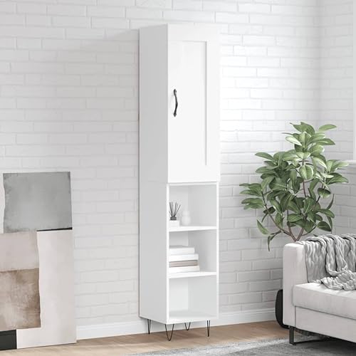 Qnhdfrt Weißer Highboard Schrank 34,5x34x180 cm aus Holzwerkstoff mit Metallfüßen Modernes Design für Stauraum in Wohnzimmer Küche Flur Qnhdfrt Weißer Highboard Schrank 34,5x34x180 cm aus Holzwerkstoff mit Metallfüßen Modernes Design für Stauraum in Wohnzimmer Küche Flur von Qnhdfrt