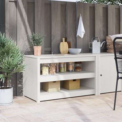 Qnhdfrt Weißer Kiefern Massivholz Küchenunterschrank Medium mit Verstellbaren Regalen Rechteckig für Effiziente Küchenaufbewahrung Modernes Design von Qnhdfrt