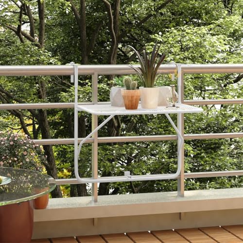 Qnhdfrt Weißer Klappbarer Balkontisch Beistelltisch aus Stahl mit E-Beschichtung 60x40x65 cm Leicht Faltbar Platzsparend für Balkon Terrasse Veranda Garten und Outdoor von Qnhdfrt