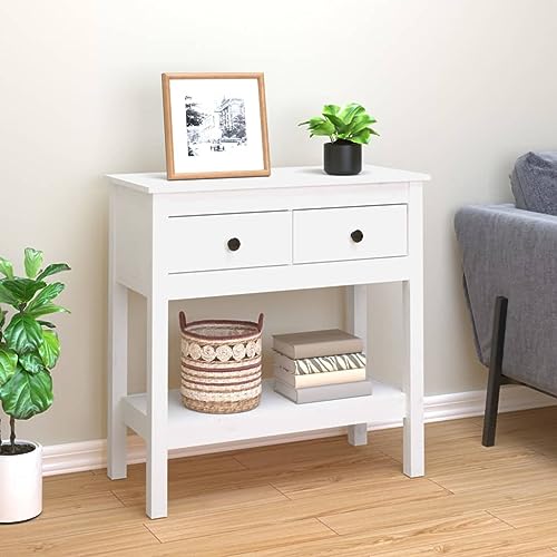 Qnhdfrt Weißer Konsolentisch Massivholz Kiefer 75x35x75 cm mit 2 Schubladen und offenem Regal - Stabiles Wohnzimmer Beistellmöbel für Flur, Balkon und Wohnbereich Qnhdfrt Weißer Konsolentisch Massivholz Kiefer 75x35x75 cm mit 2 Schubladen und offenem Regal - Stabiles Wohnzimmer Beistellmöbel für Flur, Balkon und Wohnbereich von Qnhdfrt