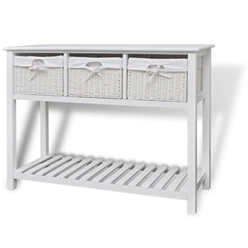 Qnhdfrt Weißer Konsolentisch mit 3 Flechtkörben Aufbewahrungsmöbel für Schlafzimmer Flur Badezimmer Romantisches Design Material MDF und Paulownia Größe 100x39x76 cm Qnhdfrt Weißer Konsolentisch mit 3 Flechtkörben Aufbewahrungsmöbel für Schlafzimmer Flur Badezimmer Romantisches Design Material MDF und Paulownia Größe 100x39x76 cm von Qnhdfrt