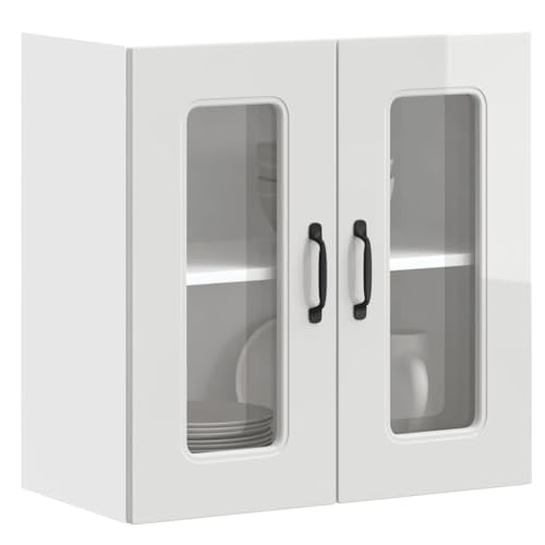 Qnhdfrt Weißer Küchen Hängeschrank mit Glastür aus Holzwerkstoff - Robust und Platzsparend für Geschirr Aufbewahrung 60x31x60cm Wandmontage von Qnhdfrt