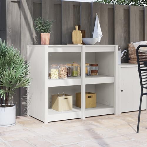 Qnhdfrt Weißer Küchenschrank Massivholz Kiefer 106x55x92 cm Moderner Apothekerschrank mit Regalsystem für Küchenaufbewahrung von Qnhdfrt