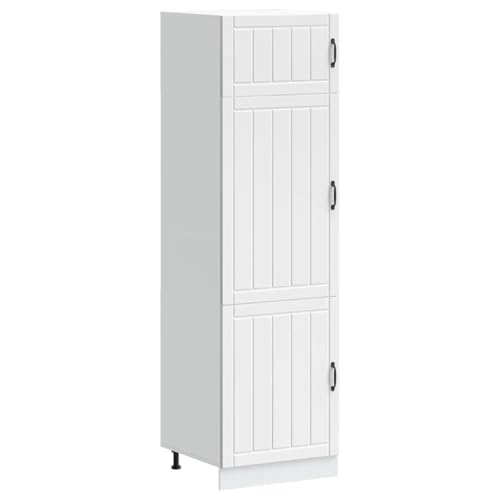 Qnhdfrt Weißer Küchenschrank aus Holzwerkstoff Lucca 60x57x207 cm mit verstellbaren Füßen großzügiger Stauraum für Küchenorganisation Geschirr und Töpfe von Qnhdfrt