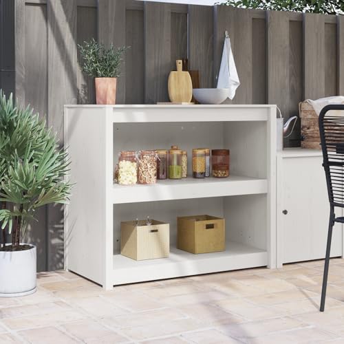 Qnhdfrt Weißer Küchenschrank aus Massivholz Kiefer 106x55x92 cm mit 2 Regalen Vorratsschrank Beistellschrank für Küche Modern Robust Langlebig Großer Stauraum von Qnhdfrt