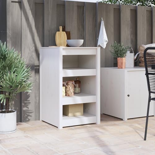 Qnhdfrt Weißer Küchenschrank aus Massivholz Kiefer Rechteckig mit Offenem Regaldesign Praktischer Stauraum für Kleine Küchen Modernes Weißes Finish von Qnhdfrt