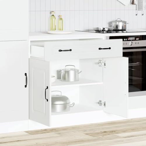Qnhdfrt Weißer Küchenunterschrank aus Holzwerkstoff Kalmar Serie 80x46x81.5 cm mit großem Stauraum höhenverstellbaren Füßen und robuster Oberfläche für optimale Küchenorganisation von Qnhdfrt