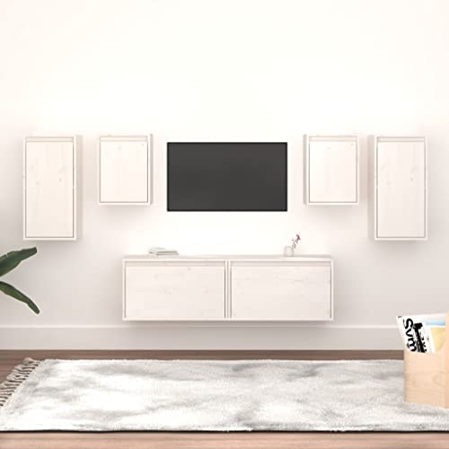 Qnhdfrt Weißer Massivholz Kiefer TV Schrank Set 6 Stück Hängend Verschiedene Größen Modernes Design Robust und Langlebig für Wohnzimmer von Qnhdfrt