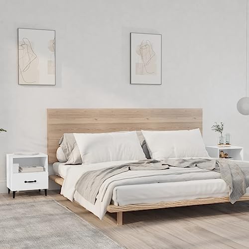 Qnhdfrt Weißer Nachttisch aus Holzwerkstoff 2er Set Modern Schmal 40x35x47.5 cm mit Schublade Stauraum für Schlafzimmer Beistelltisch von Qnhdfrt