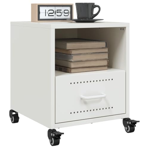 Qnhdfrt Weißer Nachttisch mit Rollen und Schublade - 2 Stück Set aus Kaltgewalztem Stahl, 36x39x43,5 cm, Moderner Beistelltisch mit Fach für Schlafzimmer Möbel und Praktischer Stauraum Qnhdfrt Weißer Nachttisch mit Rollen und Schublade - 2 Stück Set aus Kaltgewalztem Stahl, 36x39x43,5 cm, Moderner Beistelltisch mit Fach für Schlafzimmer Möbel und Praktischer Stauraum von Qnhdfrt