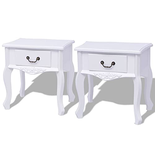 Qnhdfrt Weißer Nachttisch mit Schublade, 2er Set, MDF, Kompakt 43x33x45.5cm, Vielseitig als Beistelltisch oder für kleine Räume, Einfaches Design von Qnhdfrt