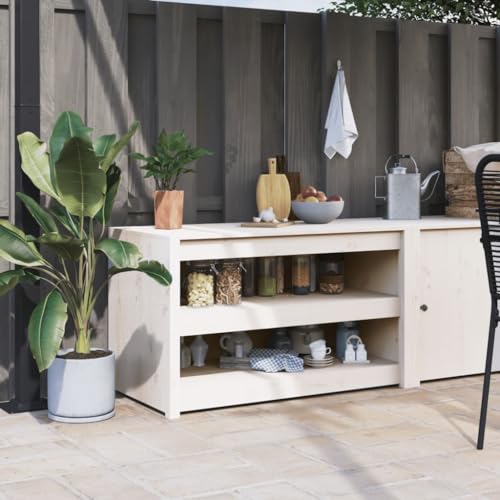 Qnhdfrt Weißer Outdoor-Küchenschrank aus Massivholz Kiefer 106x55x64 cm mit viel Stauraum, modularem Design und rustikaler Optik für Gartenküche und Terrasse von Qnhdfrt
