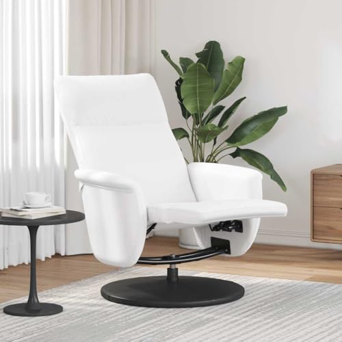 Qnhdfrt Weißer Relaxsessel mit Fußteil Kunstleder Manuelle Liegefunktion 360 Grad Drehbar Bequemer Loungesessel für Wohnzimmer Schlafzimmer und Balkon von Qnhdfrt