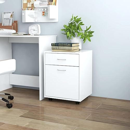 Qnhdfrt Weißer Rollschrank aus Holzwerkstoff 45x38x54 cm mit Rollen und Bremse – Mobiler Aufbewahrungsschrank für Büro Haushalt Garten von Qnhdfrt