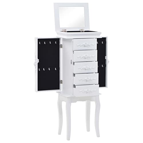 Qnhdfrt Weißer Schmuckschrank aus MDF mit Kiefernholzbeinen, Schmuckorganizer Aufbewahrungsschrank für Ohrringe Ketten Armbänder, Kommode Sideboard 94 cm Höhe für Wohnzimmer Schlafzimmer Flur von Qnhdfrt
