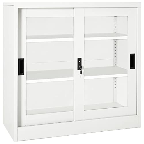 Qnhdfrt Weißer Schrank mit Schiebetür aus Stahl und gehärtetem Glas 90x40x90 cm Robust mit verstellbaren Regalen und Schloss für Büro Aufbewahrung in Engen Räumen von Qnhdfrt