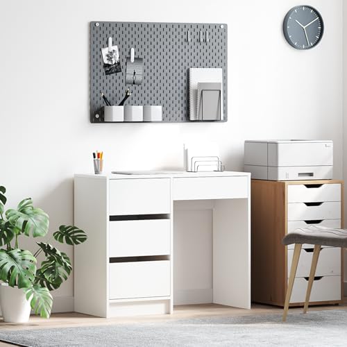 Qnhdfrt Weißer Schreibtisch aus MDF mit 3 Schubladen Rechteckig 100x40cm Modernes Design Robuste Konstruktion für Home Office Büro und Computerarbeit von Qnhdfrt
