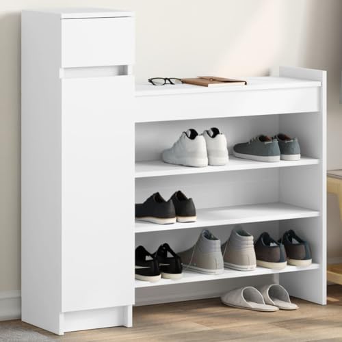 Qnhdfrt Weißer Schuhschrank aus Holzwerkstoff 100,5x28x100 cm Schmal Platzsparend mit Schublade und Türen für Flur oder Eingangsbereich Organizer und Stauraum Qnhdfrt Weißer Schuhschrank aus Holzwerkstoff 100,5x28x100 cm Schmal Platzsparend mit Schublade und Türen für Flur oder Eingangsbereich Organizer und Stauraum von Qnhdfrt