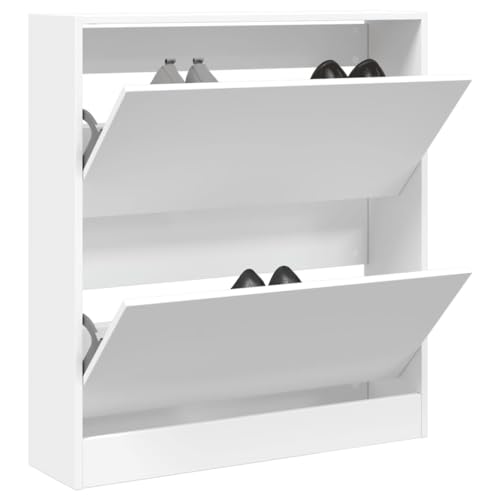Qnhdfrt Weißer Schuhschrank aus Holzwerkstoff 80x21x87,5 cm schmal platzsparend für Flur Eingangsbereich mit Stauraum und Ablagefläche von Qnhdfrt