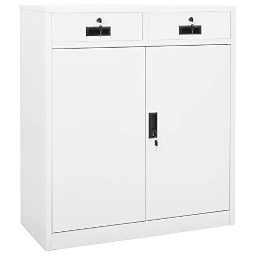 Qnhdfrt Weißer Stahl Büroschrank Aktenschrank 90x40x102 cm mit 2 Schubladen und Höhenverstellbaren Regalen Robust für Dokumentenaufbewahrung im Büro von Qnhdfrt