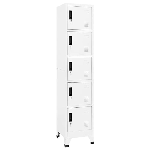 Qnhdfrt Weißer Stahlschrank Abschließbar 38x40x180cm Mehrzweck Aufbewahrungsschrank mit 5 Fächern für Büro Schule Haushalt von Qnhdfrt