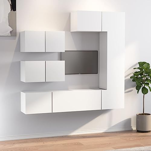 Qnhdfrt Weißer TV-Schrank Set aus Holzwerkstoff mit Wandmontage für Wohnzimmer - 6-teiliges Lowboard mit Reichlich Stauraum und Modernem Design Qnhdfrt Weißer TV-Schrank Set aus Holzwerkstoff mit Wandmontage für Wohnzimmer - 6-teiliges Lowboard mit Reichlich Stauraum und Modernem Design von Qnhdfrt