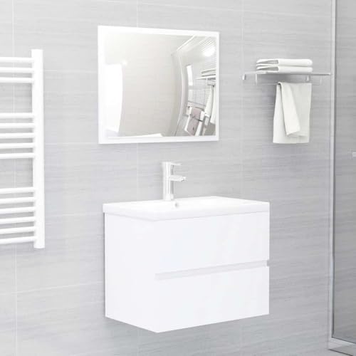 Qnhdfrt Weißes Badmöbel-Set mit Spiegel und Waschbeckenunterschrank für Badezimmer – Schmaler Schrank mit Schublade, Holzwerkstoff, 60 cm Breite, Stauraum Lösung Qnhdfrt Weißes Badmöbel-Set mit Spiegel und Waschbeckenunterschrank für Badezimmer – Schmaler Schrank mit Schublade, Holzwerkstoff, 60 cm Breite, Stauraum Lösung von Qnhdfrt