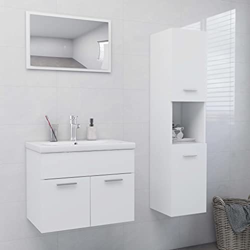 Qnhdfrt Weißes Badmöbel-Set mit Waschbeckenunterschrank Hochschrank und Spiegel für zusätzlichen Stauraum im Badezimmer - Modernes Design aus Holzwerkstoff Acryl und Keramik von Qnhdfrt