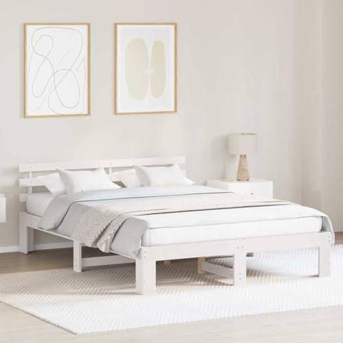 Qnhdfrt Weißes Holz Bettgestell 150 x 200 cm Minimalistisches Design mit Lackierter Oberfläche Naturholz Langlebig & Stabil bis 240 kg für Schlafzimmer Qnhdfrt Weißes Holz Bettgestell 150 x 200 cm Minimalistisches Design mit Lackierter Oberfläche Naturholz Langlebig & Stabil bis 240 kg für Schlafzimmer von Qnhdfrt