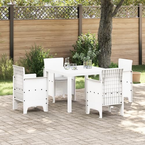 Qnhdfrt Weißes Quadratisches Garten Esstisch Set 5-teilig aus Synthetischem Poly Rattan mit Kissen Modernes Design Robust für Outdoor Nutzung Terrasse Balkon Gartenbereich von Qnhdfrt