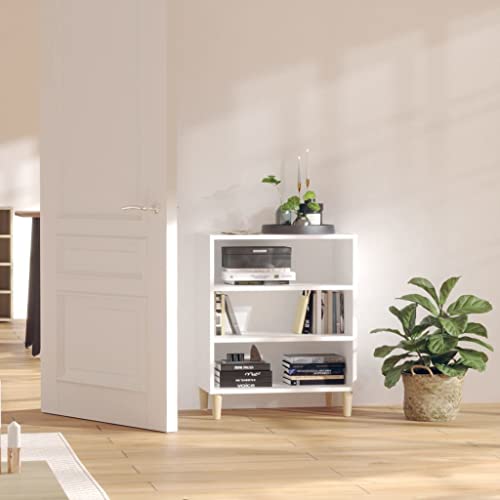 Qnhdfrt Weißes Sideboard Schrank 57x35x70 cm aus Holzwerkstoff mit Massivholzbeinen DREI Fächer Robust für Wohnzimmer Küche Flur von Qnhdfrt