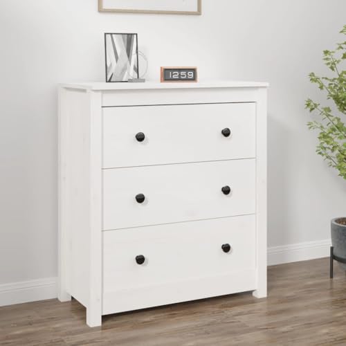 Qnhdfrt Weißes Sideboard aus Massivholz Kiefer 70x35x80 cm Beistellschrank mit Stauraum für Wohnzimmer Küche Flur rustikales Design und Wandhalterung von Qnhdfrt