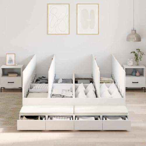 Qnhdfrt Weißes Stauraum Bettgestell 150x200 cm Modernes Design mit 8 Schubladen Robuster Holzwerkstoff bis 200 kg Belastbar Praktische Aufbewahrung für Schlafzimmer Qnhdfrt Weißes Stauraum Bettgestell 150x200 cm Modernes Design mit 8 Schubladen Robuster Holzwerkstoff bis 200 kg Belastbar Praktische Aufbewahrung für Schlafzimmer von Qnhdfrt