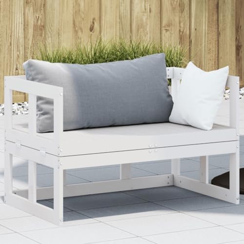 Qnhdfrt Weißes Verlängerbares Gartensofa aus Massivholz Kiefer - 2-in-1 Gartenbank mit Arm- und Rückenlehne für Balkon Terrasse Garten Outdoor Möbel von Qnhdfrt
