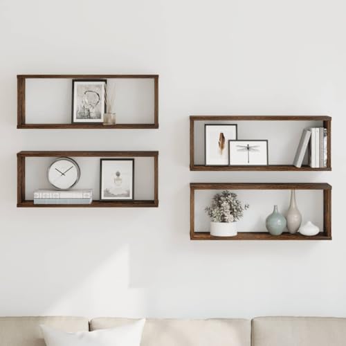 Qnhdfrt Würfel Wandregal 4er Set Räuchereiche 60x15x23 cm Holzwerkstoff Massive Tragkraft 40 kg Modernes Design Schweberegal Bücherregal für Wohnzimmer Schlafzimmer Bad Küche von Qnhdfrt