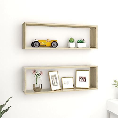 Qnhdfrt Würfel Wandregal Set 2 Stück Sonoma-Eiche Holzwerkstoff 80x15x26,5 cm für Bücher CDs Pflanzen und Deko im Wohnzimmer Bad oder Küche von Qnhdfrt