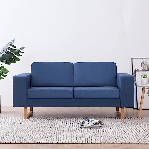 Qnhdfrt Zweisitzer Sofa Blau Stoff Kleines Sofa für Wohnzimmer Balkon mit Bequemen Kissen und Robuster Konstruktion Qnhdfrt Zweisitzer Sofa Blau Stoff Kleines Sofa für Wohnzimmer Balkon mit Bequemen Kissen und Robuster Konstruktion von Qnhdfrt