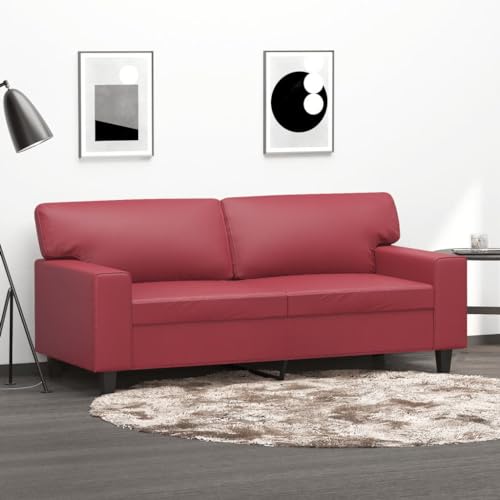 Qnhdfrt Zweisitzer Sofa Couch 140 cm Weinrot Kunstleder Modernes Design für Wohnzimmer Balkon von Qnhdfrt