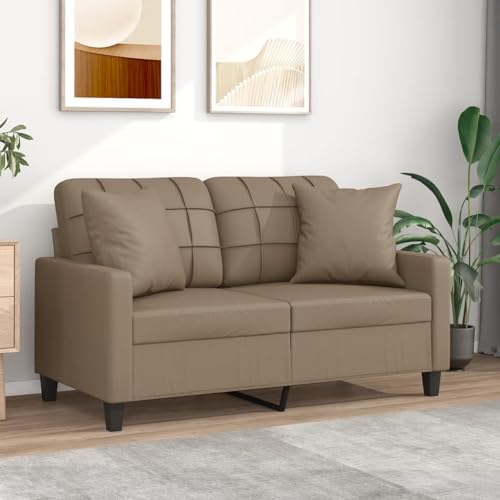 Qnhdfrt Zweisitzer Sofa Couch Kunstleder Cappuccino-Braun 120 cm Modernes Design Robust Bequem mit Zierkissen für Wohnzimmer Balkon Kleine Räume von Qnhdfrt
