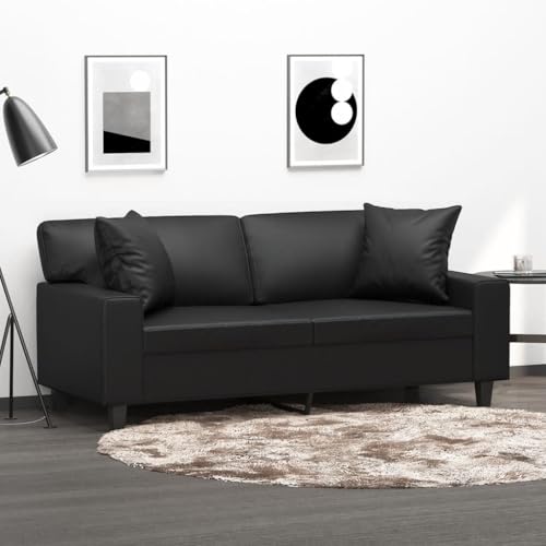 Qnhdfrt Zweisitzer Sofa Couch Kunstleder Schwarz 140 cm Modernes Design mit Dekokissen Bequem für Wohnzimmer Balkon oder Esszimmer von Qnhdfrt