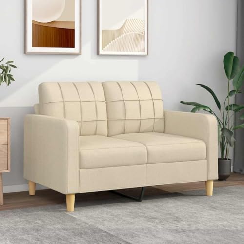 Qnhdfrt Zweisitzer Sofa Couch in Creme Stoff 120 cm Sitzbreite mit robustem Metallgestell Dick gepolstert Modernes Design für Wohnzimmer Balkon Jugendzimmer von Qnhdfrt