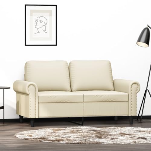 Qnhdfrt Zweisitzer Sofa Creme 120 cm Kunstleder Modern Robust Bequem für Wohnzimmer Balkon Jugendzimmer von Qnhdfrt