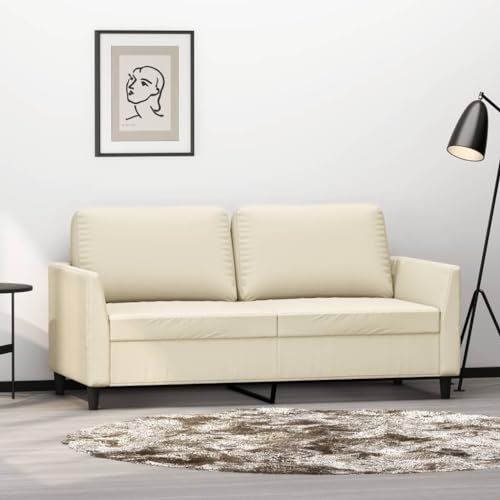 Qnhdfrt Zweisitzer Sofa Creme 140cm Kunstleder Modernes Design mit Metallgestell für Wohnzimmer Balkon von Qnhdfrt