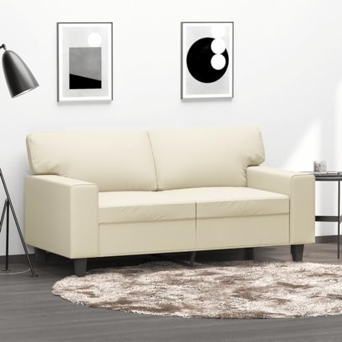 Qnhdfrt Zweisitzer Sofa Creme Kunstleder 120 cm Kleines Modernes Design Bequem für Wohnzimmer von Qnhdfrt