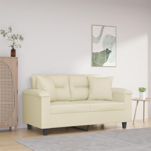 Qnhdfrt Zweisitzer Sofa Kunstleder Creme 120 cm Sitzbreite Modernes Design mit Zierkissen für Wohnzimmer, Balkon Qnhdfrt Zweisitzer Sofa Kunstleder Creme 120 cm Sitzbreite Modernes Design mit Zierkissen für Wohnzimmer, Balkon von Qnhdfrt